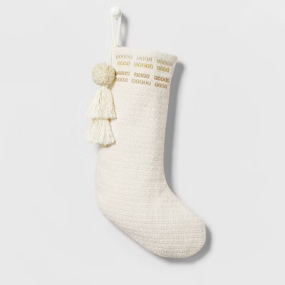Woven Christmas Stocking with Tassels Ivory/Metallic - Wondershop™ | Target
