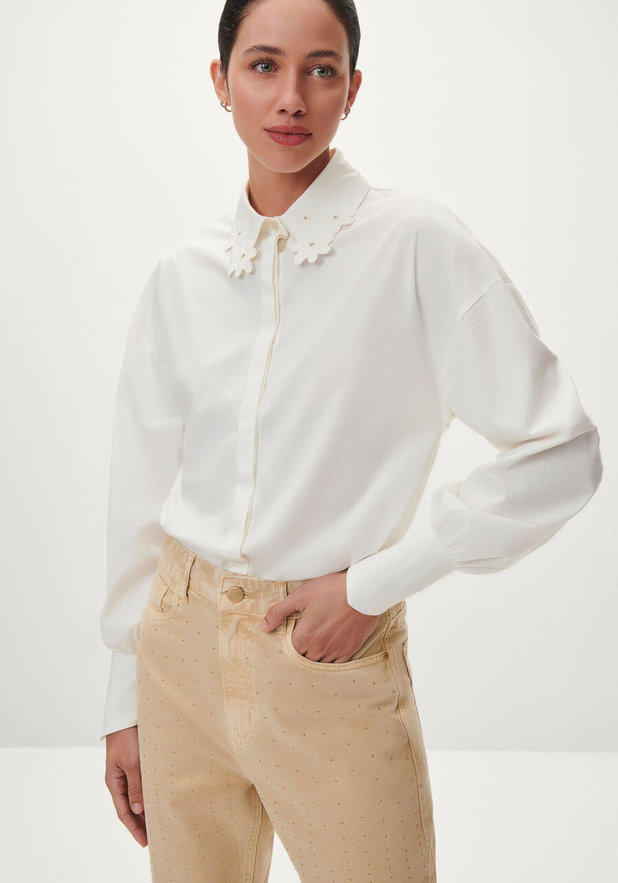 Camisa Manga Longa com Flores Gola | Lezalez (BR)