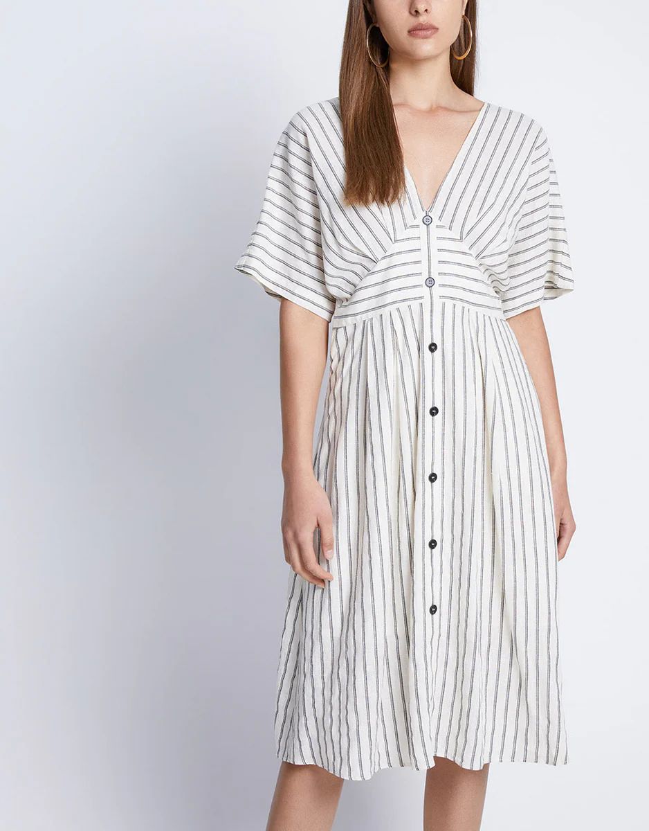 Striped Button Front Midi Dress | Urban Revivo