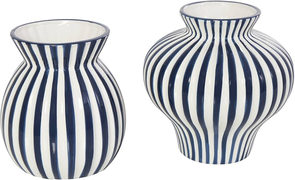 Deco 79 Ceramic Decorative Vase Striped Rounded Centerpiece Vases with Varying Shapes, Set of 2 F... | Amazon (US)