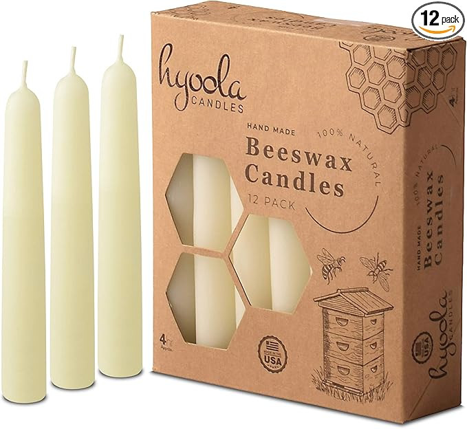 Hyoola 4" Beeswax Taper Candles 12 Pack - Handmade, All Natural, 100% Pure Unscented Bee Wax Cand... | Amazon (US)