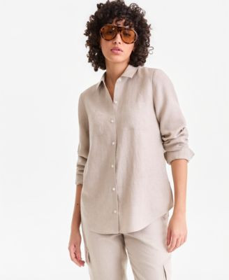Charter Club Women's 100% Linen Shirt, Created for Macy's - Green Flash | Macy's