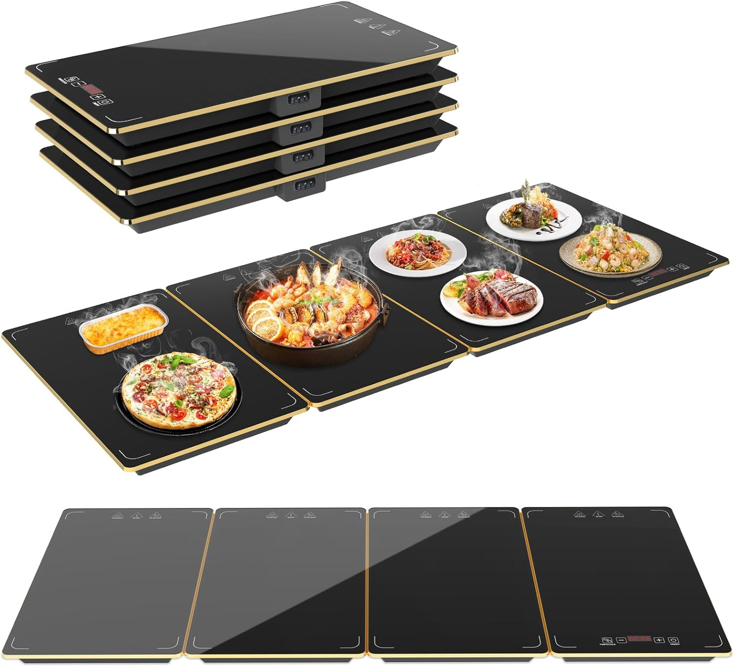 4-in-1 Detachable Electric Warming Tray, Expandable Buffet Server 33x15 Inch, 104-248°F with 24H Timer, Chafing Dishes & Food Warmers | Amazon (US)