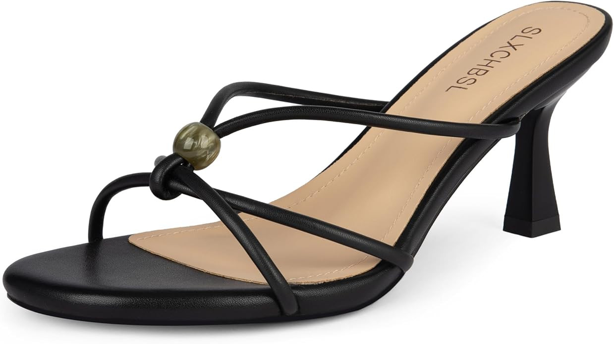 Women's Kitten Heels Sandals, Round Open Toe Strappy Low Heels, Slip On Heeled Sandals, Comfortab... | Amazon (US)