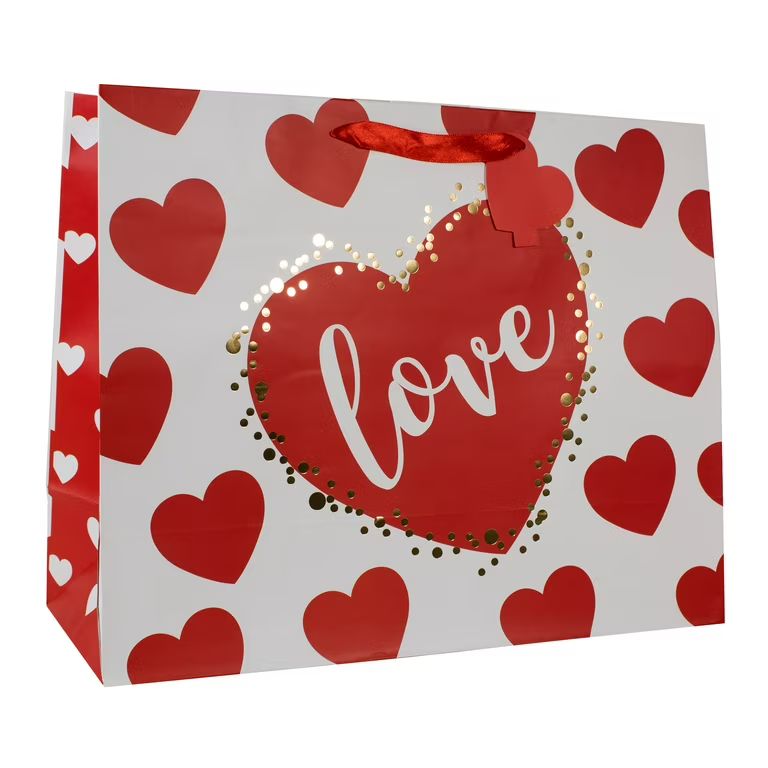 Valentine’s Day Love Red Hearts Gift Bag, Jumbo, by Way To Celebrate | Walmart (US)