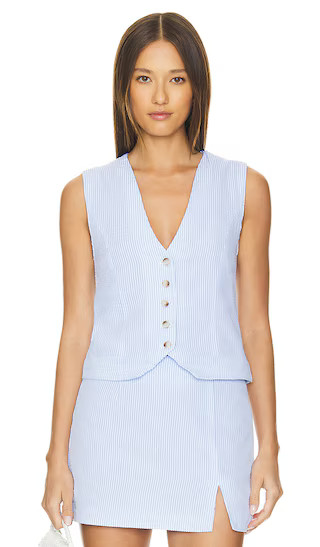 Sun Glow Vest in Blue & White Striped Seersucker | Revolve Clothing (Global)