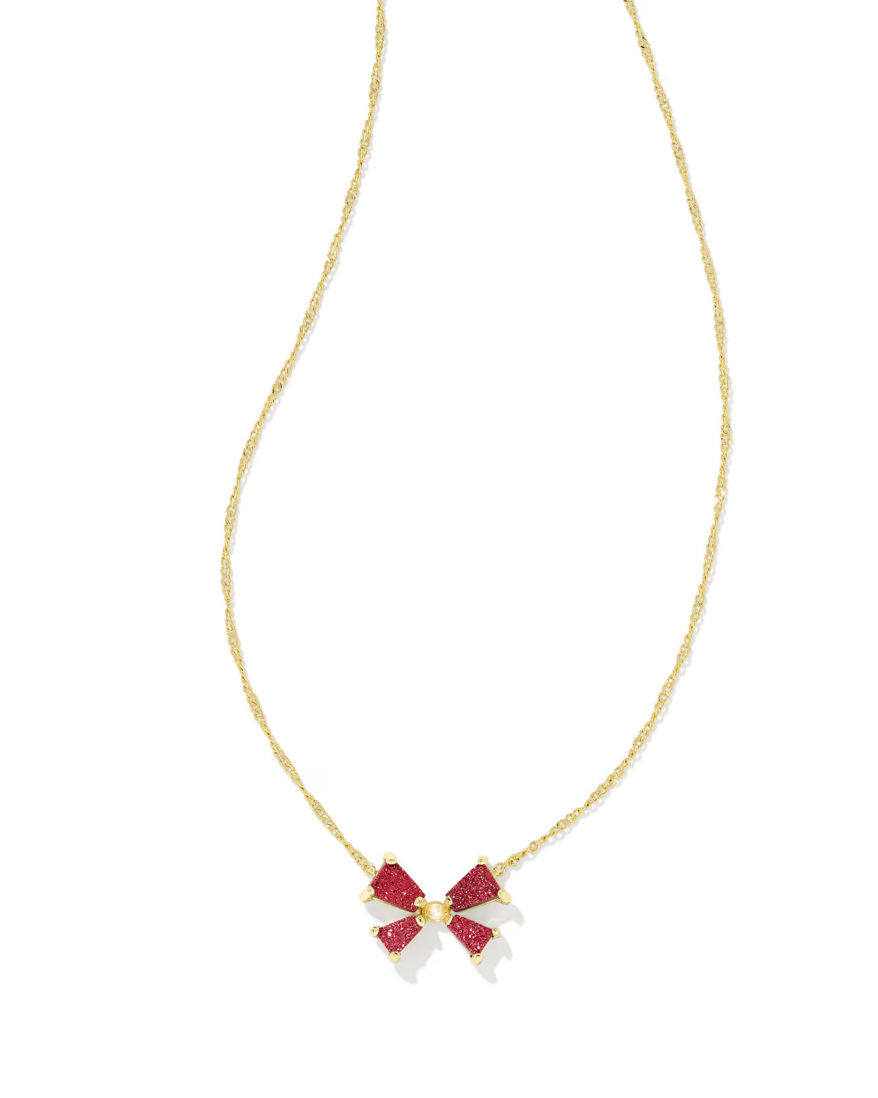 Blair Gold Bow Small Short Pendant Necklace in Bright Red Drusy | Kendra Scott