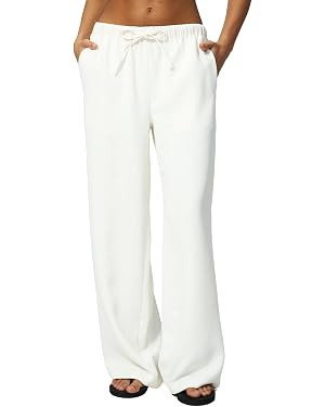 QINSEN Women's Wrinkle-Free Wide Leg Palazzo Pants High Rise Flowy Drape Drawstring Elastic Waist... | Amazon (US)