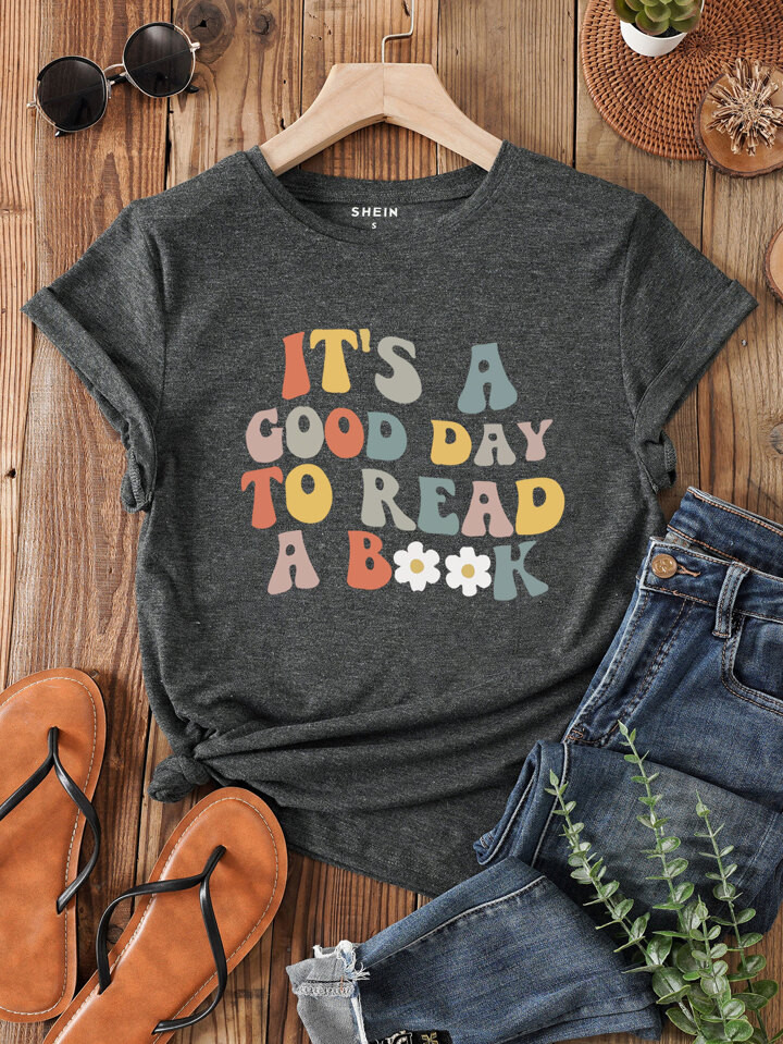 SHEIN LUNE Floral And Slogan Graphic Tee | SHEIN