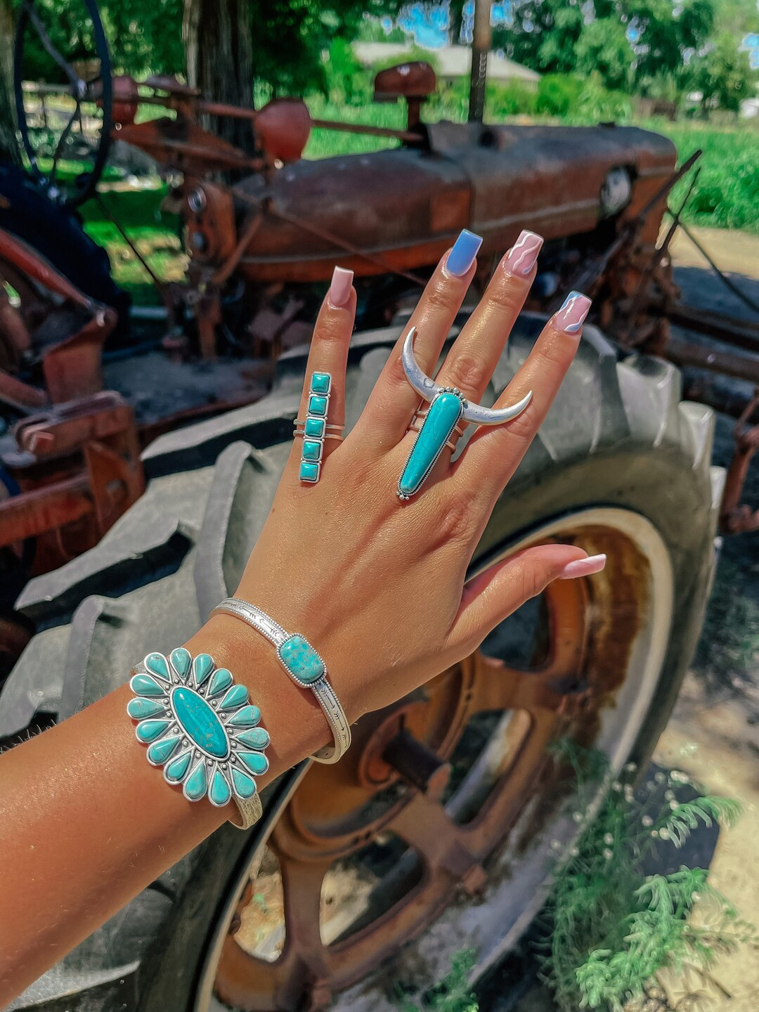 Western Womens Faux Turquoise Ring and Bracelet - Etsy | Etsy (US)