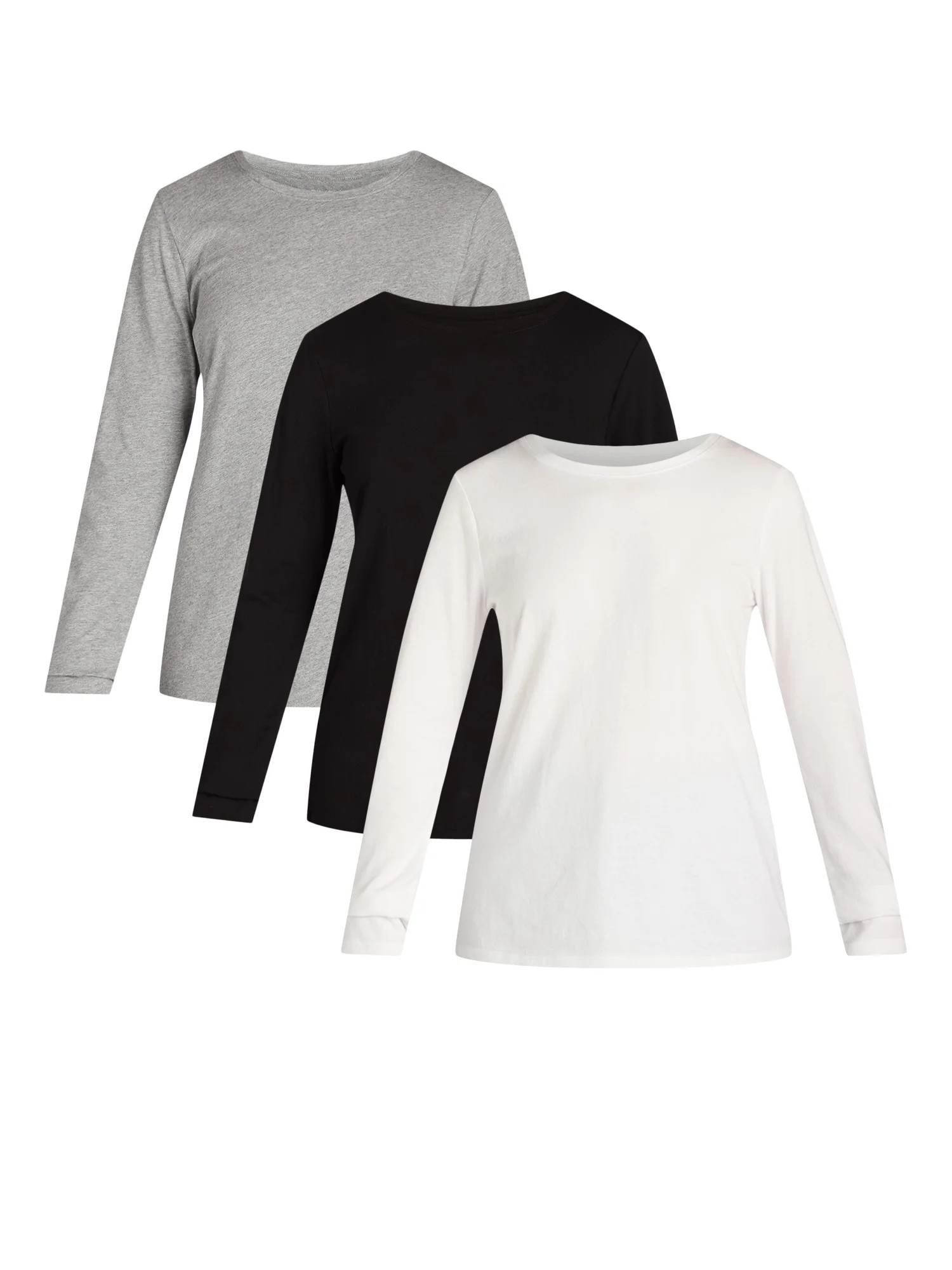 Time and Tru Women's Cotton Crewneck Tee with Long Sleeves, Single and 3 Pack, Sizes XS-XXXL | Walmart (US)