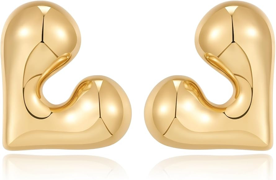 NEPULOY Gold Stud Earrings for Women Heart Stud Earrings Polish Gold Heart Drop Earrings Trendy J... | Amazon (US)