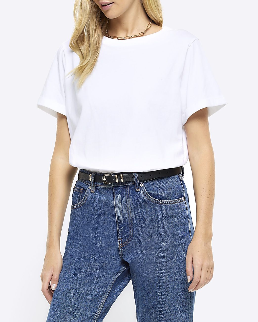 White rolled sleeve t-shirt | River Island (UK & IE)
