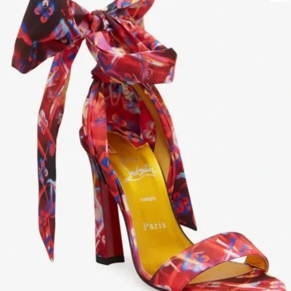 Christian Louboutin 38.5 Crosse Du Desert Disco Laser Red Ribbon Bow Heels E674 | Poshmark
