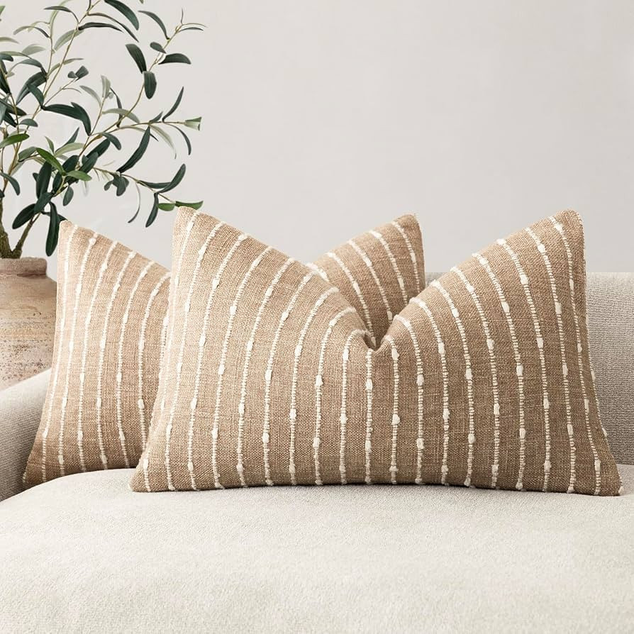 Foindtower Pack of 2 Decorative Jacquard Boucle Lumbar Throw Pillow Covers Accent Textured Stripe... | Amazon (US)