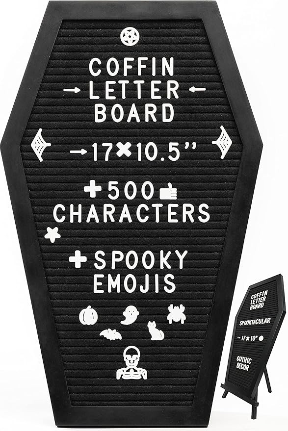 Coffin Letter Board Black +650 Characters Include Spooky & Seasonal Emojis, Wooden Stand - 17x10.... | Amazon (US)