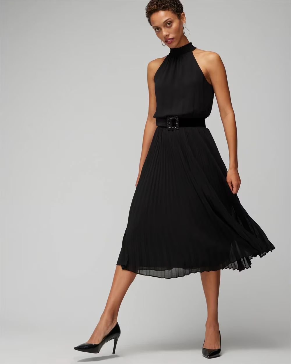 Pleated Halter Midi Dress | White House Black Market