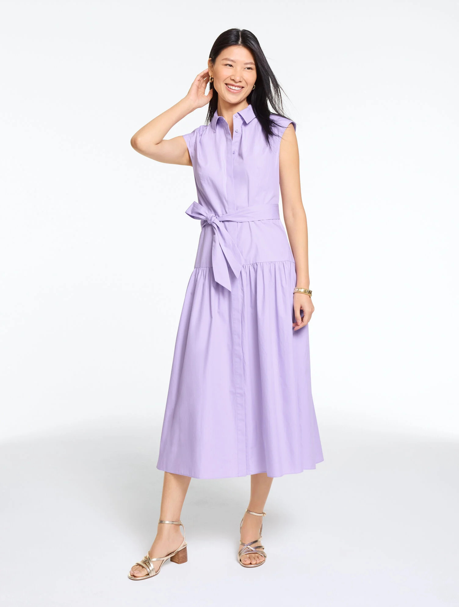 Poplin Drop Waist Midi Dress | Talbots