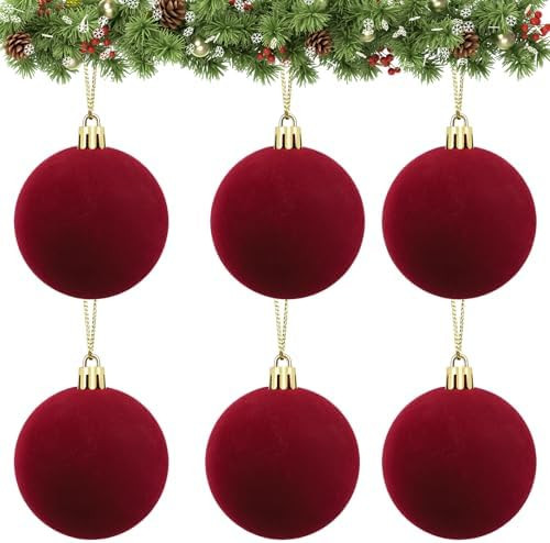 Velvet Ball Ornaments Christmas Balls Red 6 PCS 2.36-Inch Xmas Tree Ball Ornaments for Party Chri... | Amazon (US)