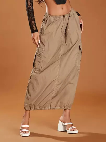 SHEIN BAE Drawstring Waist Flap Pocket Skirt | SHEIN