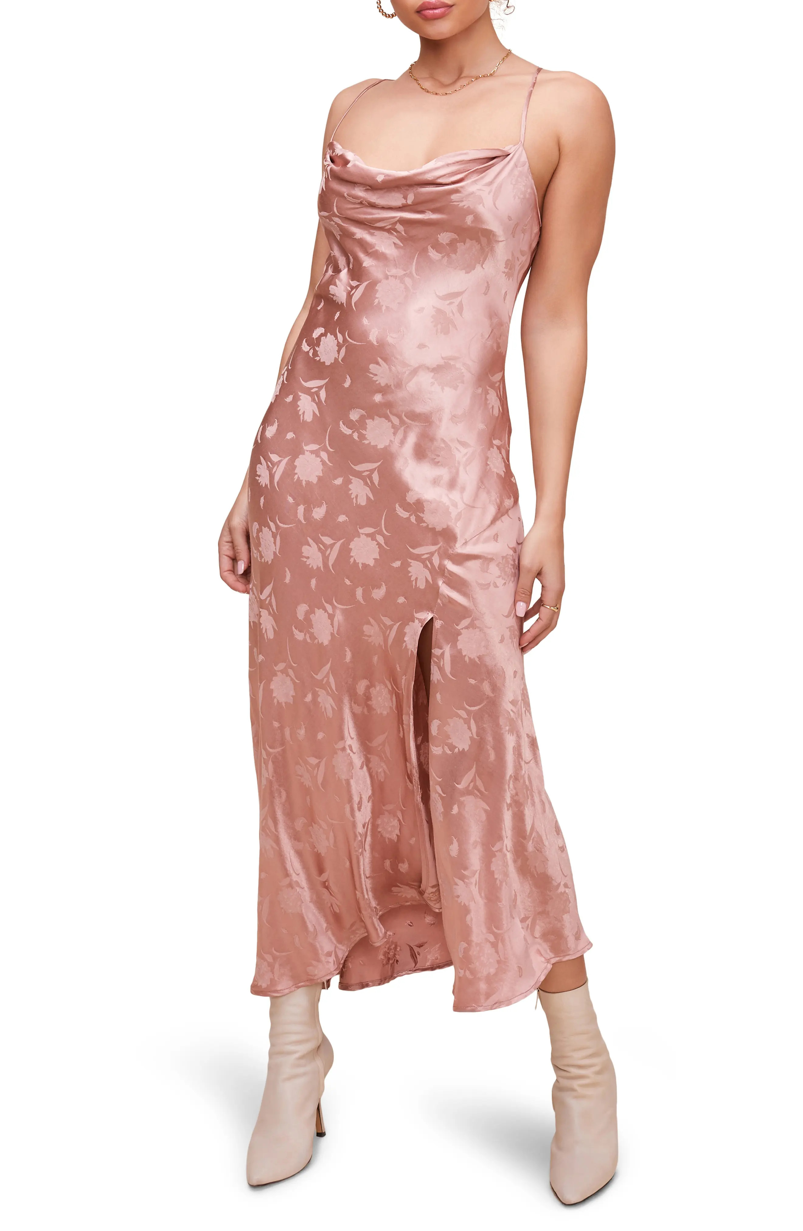Women's Astr The Label Gaia Rose Jacquard Satin Slipdress, Size X-Small - Pink | Nordstrom