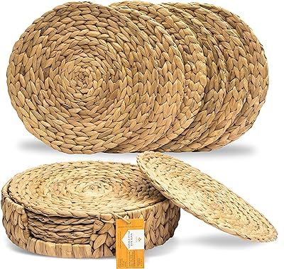 SOKFARM Boho Placemats Set of 8, Round Placemats for Dining Table, Water Hyacinth Wicker Placemats,  | Amazon (US)