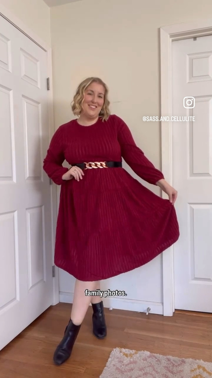 Plus size holiday outfit inspo! This dress is SO soft and comfy! (Wearing XXL and it comes with the belt!) 

#LTKStyleTip #LTKPlusSize #LTKHoliday
