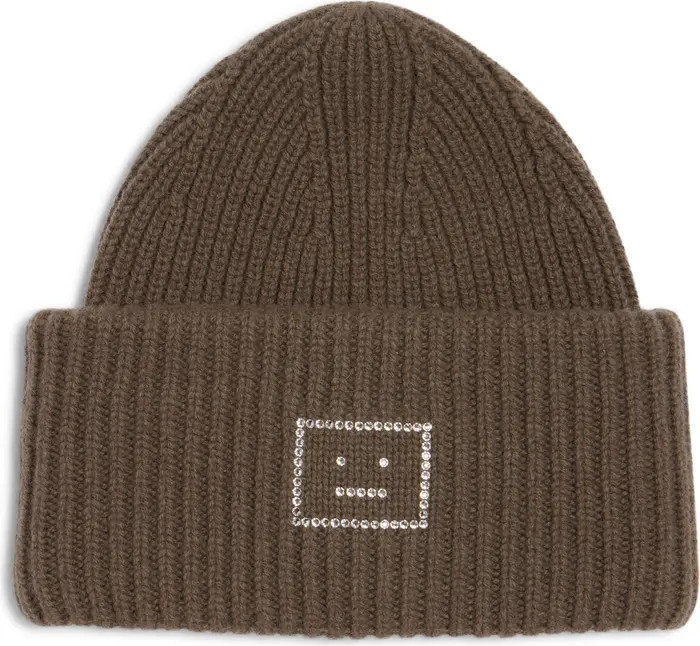 Pansy Crystal Face Wool Rib Beanie | Nordstrom