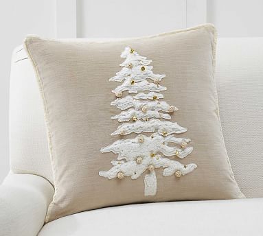 Velvet Sherpa Tree Applique Pillow Cover | Pottery Barn (US)