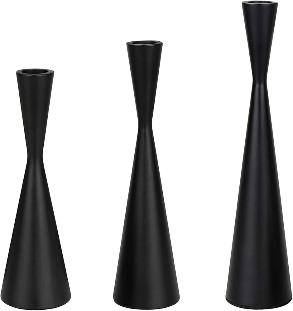 Set of 3 Matte Black Metal Taper Candlesticks Candleholder, Vintage Mid-Century Modern Candlestic... | Amazon (US)