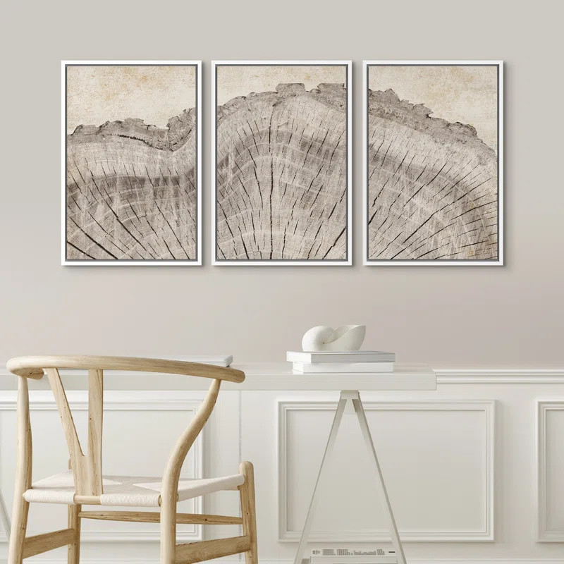 Tree Ring Rustic Oak Wood Farmhouse Decor Neutral Modern Organic Framed Canvas 3 Piece Print Art | Wayfair North America