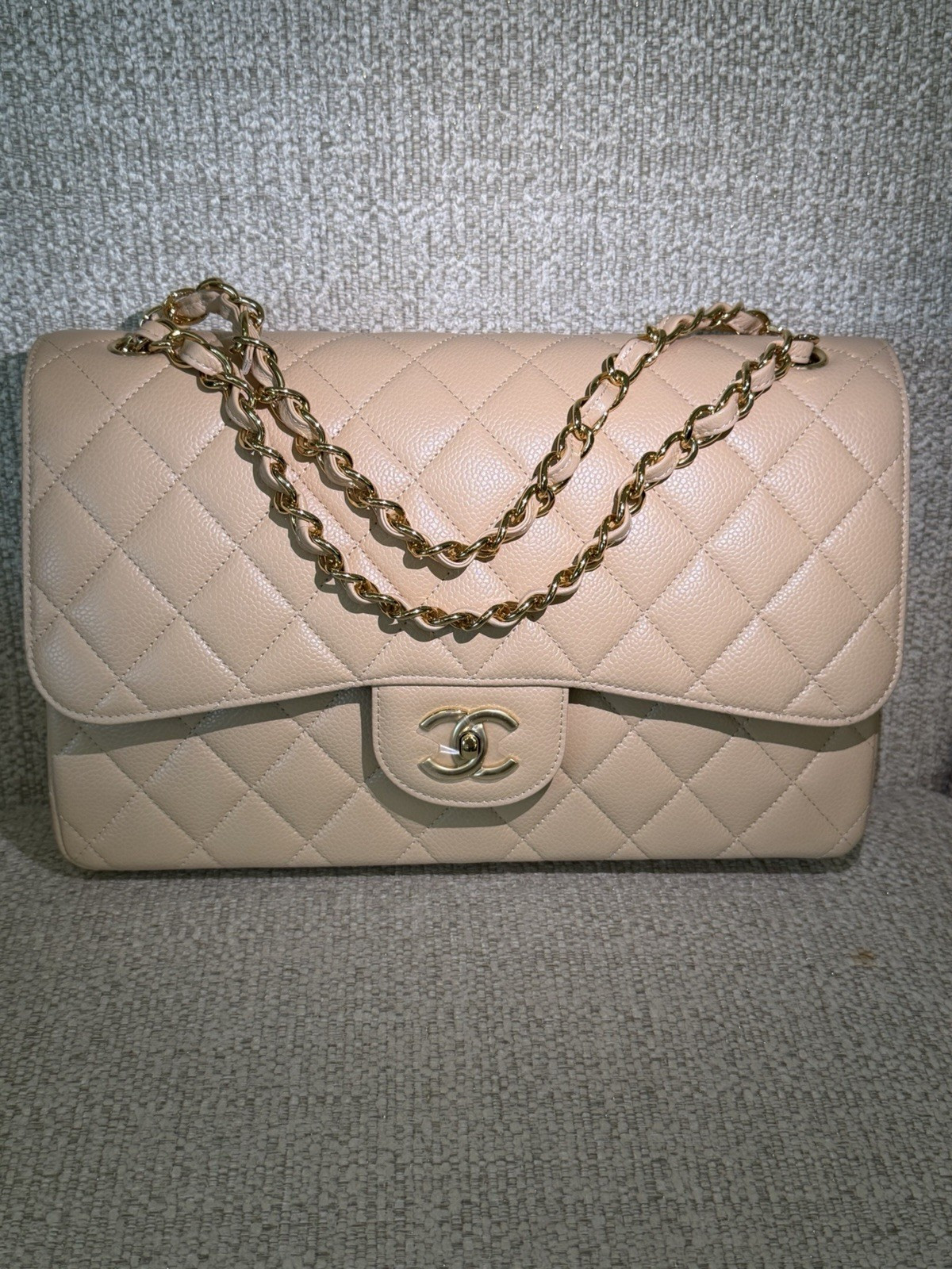 NEW 23k CHANEL Jumbo Classic Beige Caviar Double Flap Bag Gold CC Handbag 😍 | eBay US