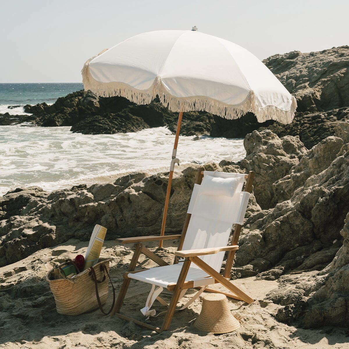 Navy Striped Premium Beach Umbrella | Business & Pleasure Co.