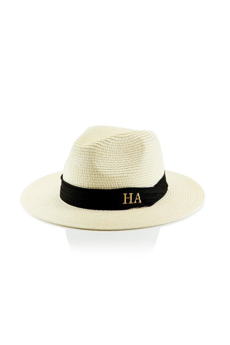 Personalised Straw Fedora Hat - Cream / Black Band | HA Designs