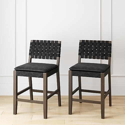 Nathan James Cohen Mid-Century Modern Leather Bar Stool, Counter Height Chair in Solid Wood Frame... | Amazon (US)