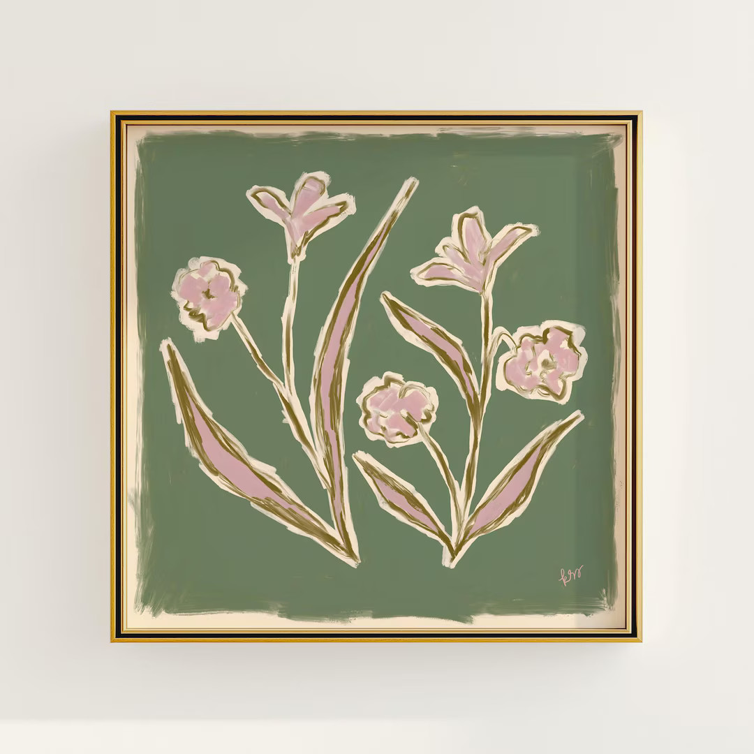 Modern Southern Floral Wall Art | Light Blue Botanical Print Digital Download | Preppy Grandmille... | Etsy (US)