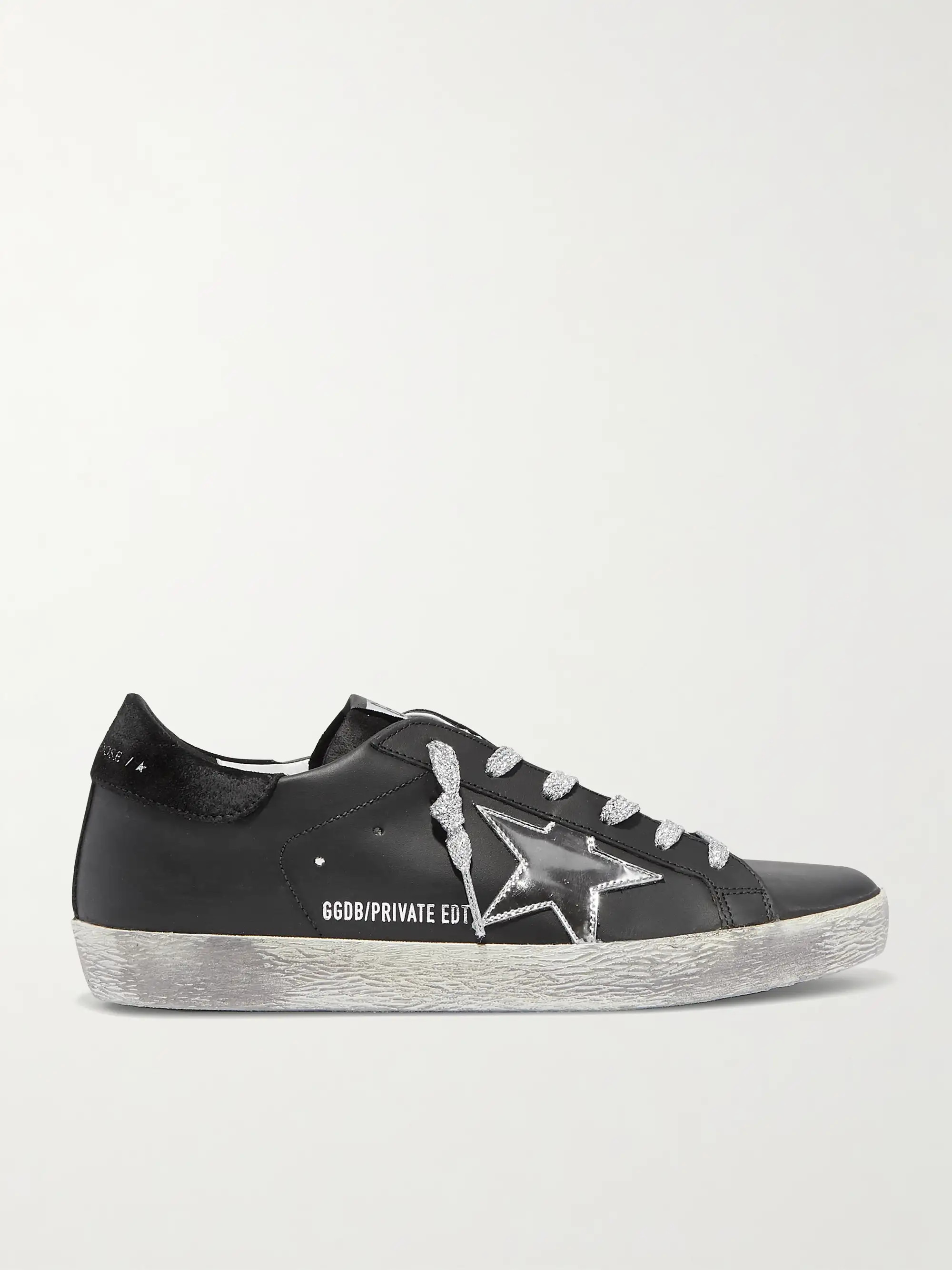 GOLDEN GOOSESuperstar metallic distressed leather and suede  sneakers | NET-A-PORTER (US)