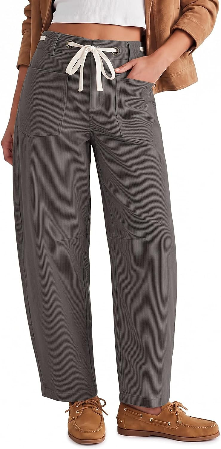 GRAPENT Barrel Corduroy Pants for Women High Waisted Ankle Casual Trousers | Amazon (US)