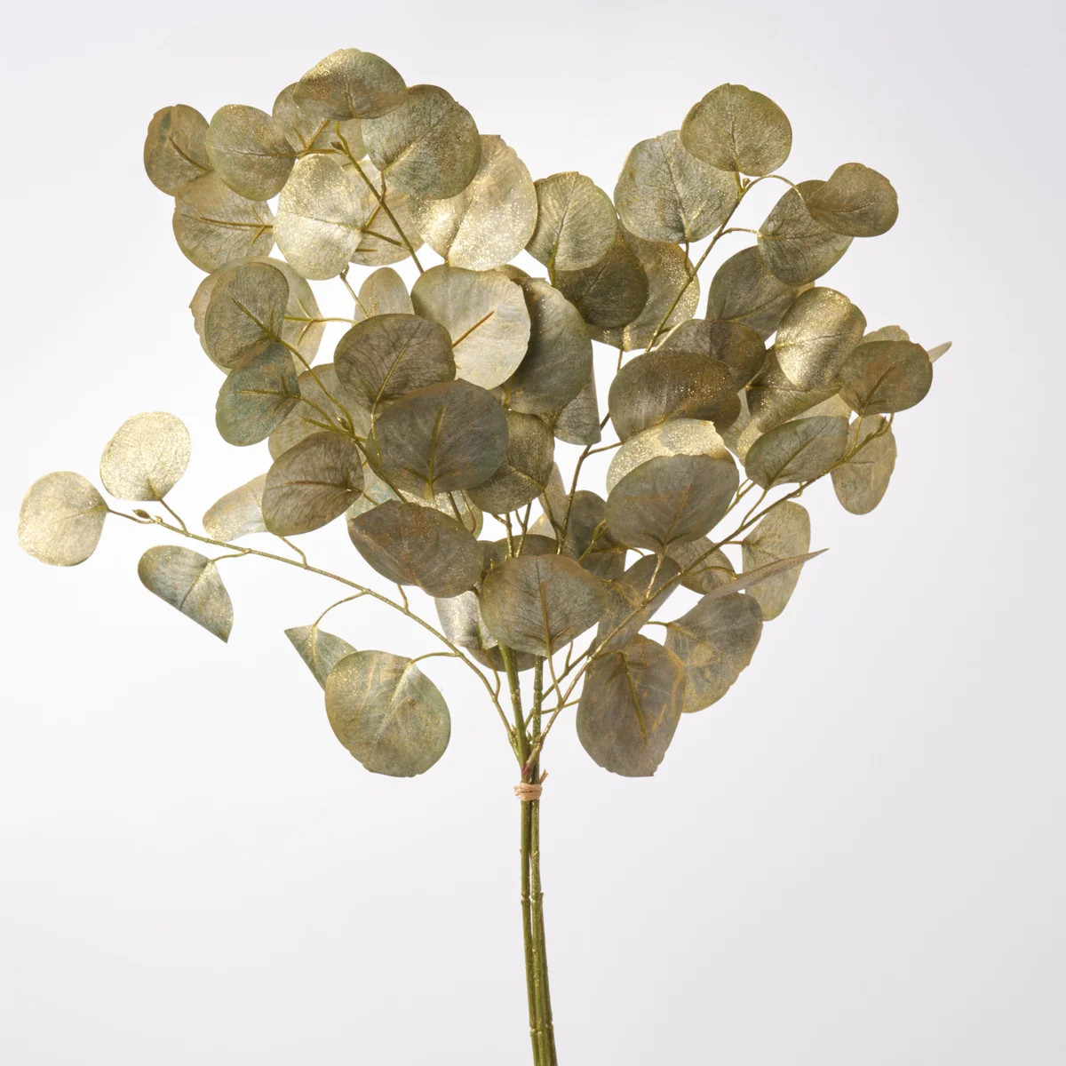 Large Faux Sage Green & Gold Metallic Silver Dollar Eucalyptus Leaf Branch Bundle of 3 Stems - 32... | Darby Creek Trading