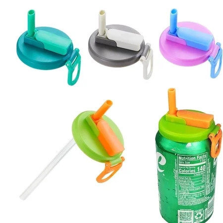 4-Pack Soda Can Lids with Straw – Reusable Soda Can Covers with Silicone Straw, BPA-Free, Fits Standard Canned Beverages, Beer, Juice, and Seltzer, 4 Color | Walmart (US)