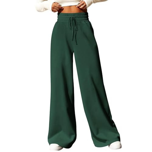 Straight Leg Sweatpants for Women Baggy High Waisted Cotton Wide Leg Sweat Pants Loose Lightweight Joggers with Pockets Womens Sweatpants with Pockets Straight Leg Workout Sweatpants Women Dark Green | Amazon (US)