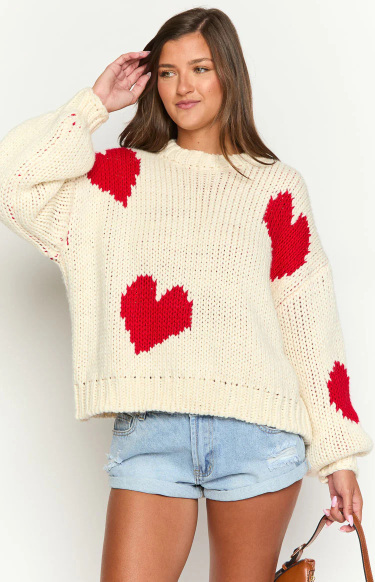 Chandi Cream Heart Chunky Knit Sweater | Beginning Boutique (AU)
