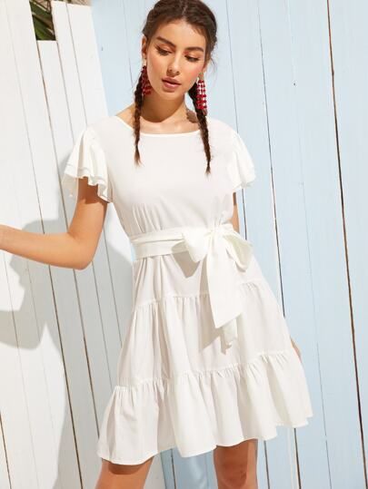 Knot Back Self Tie Ruffle Hem Dress | SHEIN