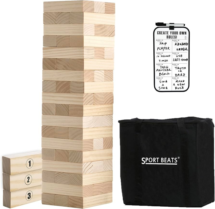 Outdoor Games Large Wooden Tower Stacking Game - 54 Premium Pine Blocks Stack up to 4FT with Cust... | Amazon (US)