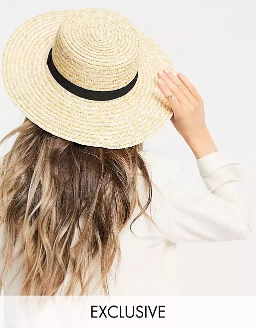 South Beach Exclusive straw boater hat with black ribbon | ASOS (Global)