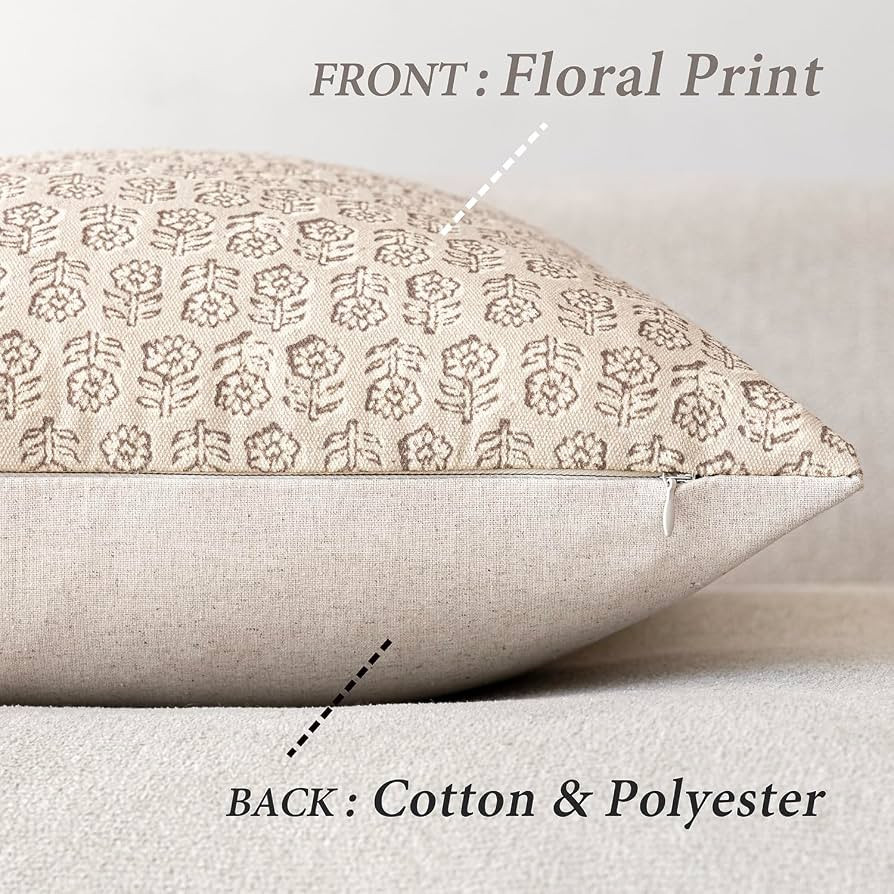 Foindtower Set of 2 Decorative Neutral Floral Print Throw Pillow Covers Vintage Accent Farmhouse ... | Amazon (US)