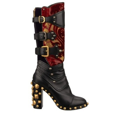 DOLCE & GABBANA Baroque Jacquard Pearl Leather Boots BIKER Black Red 39 US 9 | eBay US