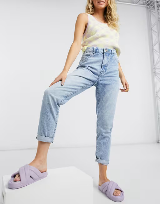 Bershka organic cotton mom jean in light blue | ASOS (Global)