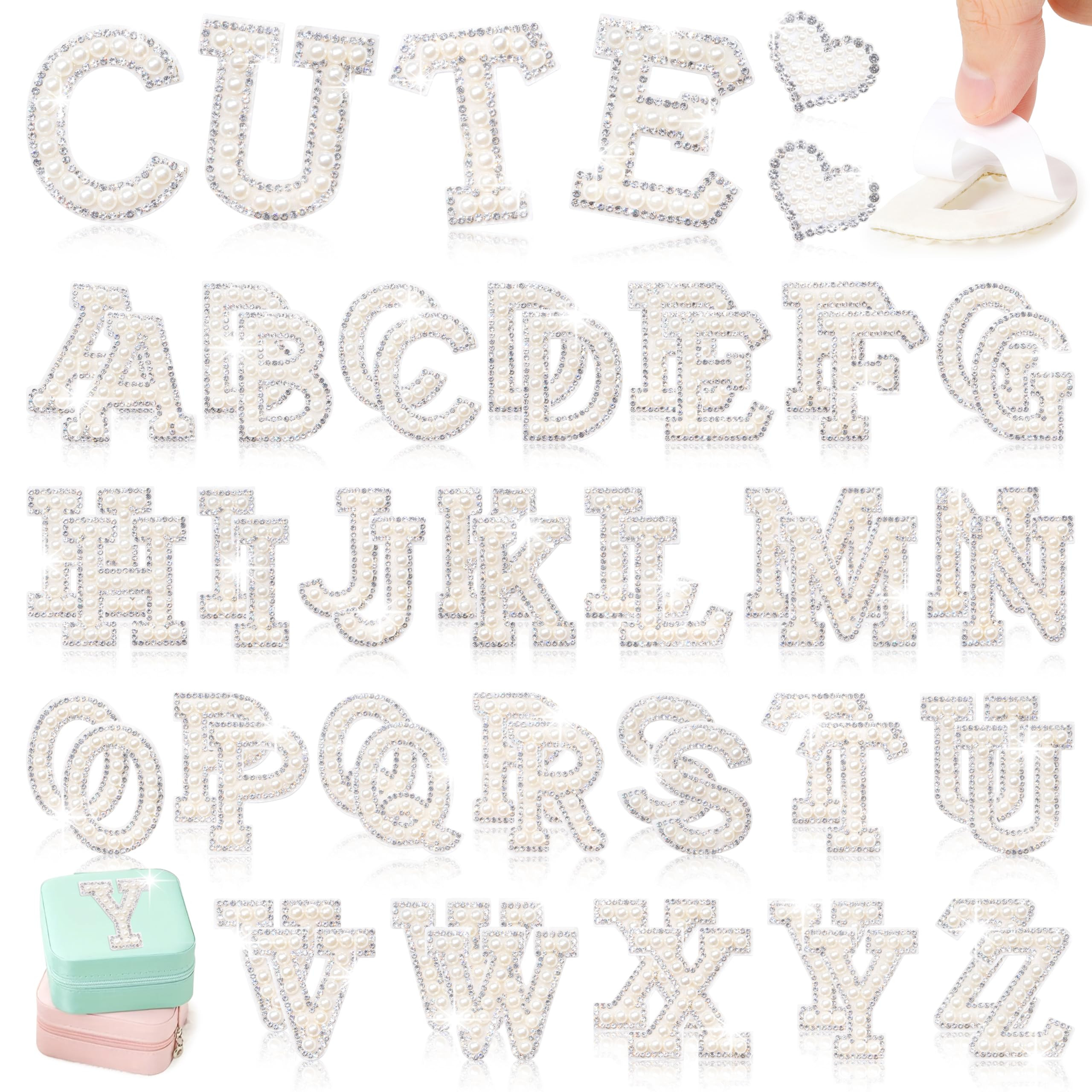 Pearl Letter Patches Self-Adhesive for Clothing: Funcolor 54pcs White Pearl Varsity Letter Patch ... | Amazon (US)