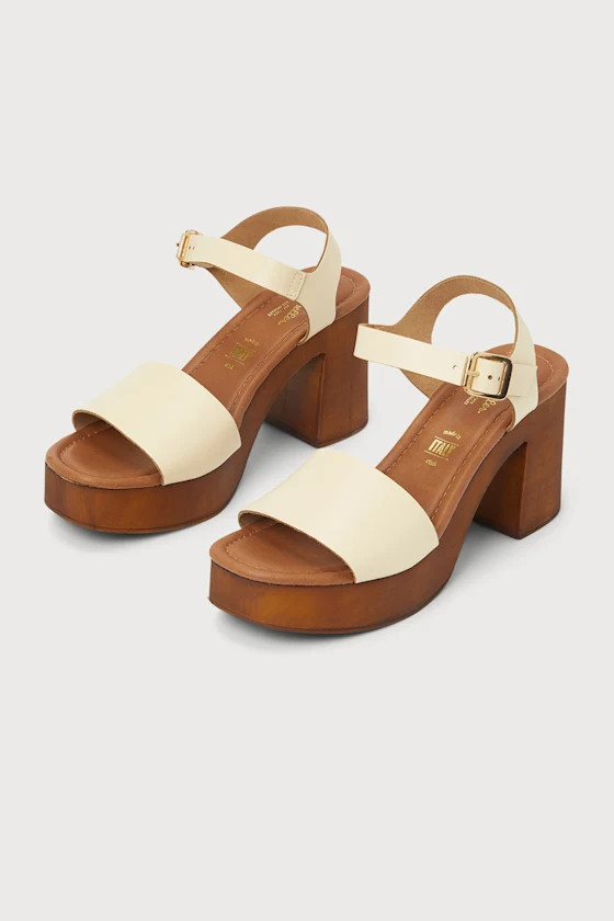 Manila Cream Leather Wooden Platform Sandals | Lulus (US)